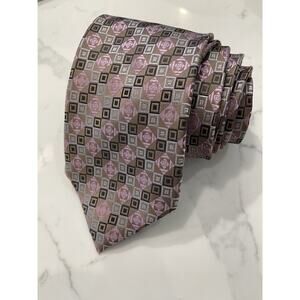 Alfa Perry 100% Silk Foulard Jacquard Tie Hand Made Pink XL 62.5 x 3.75
